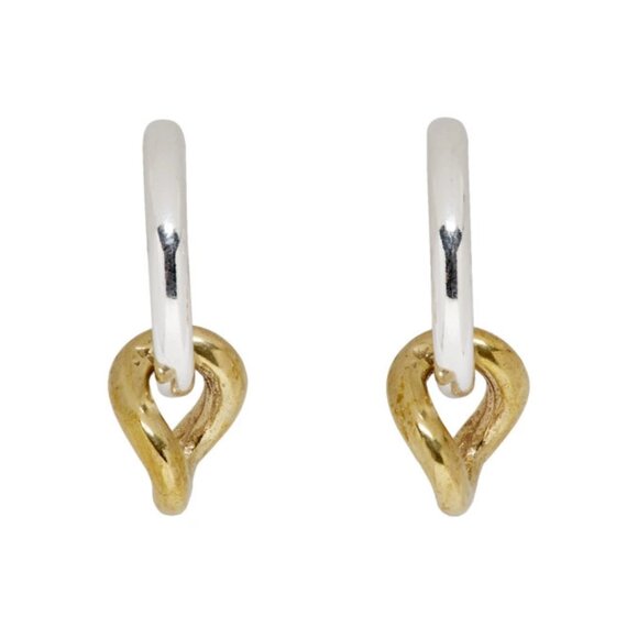 LAURA LOMBARDI MINI ONDA CHARM SILVER BRASS HOOPS EARRINGS - Picture 2 of 5